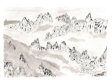 Картина под названием "Montagnes dans la b…" - Mf Arts-Créations, Подлинное произведение искусства, Акрил