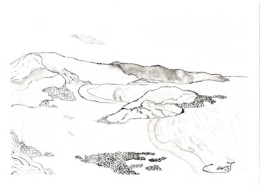 Printmaking titled "La plage" by Mf Arts-Créations, Original Artwork, Ink