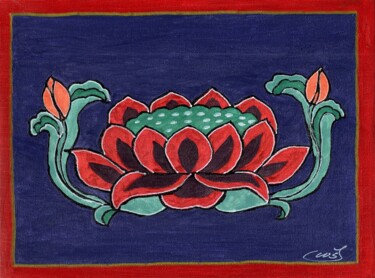 Pintura intitulada "Dancheong Lotus" por Mf Arts-Créations, Obras de arte originais, Giz