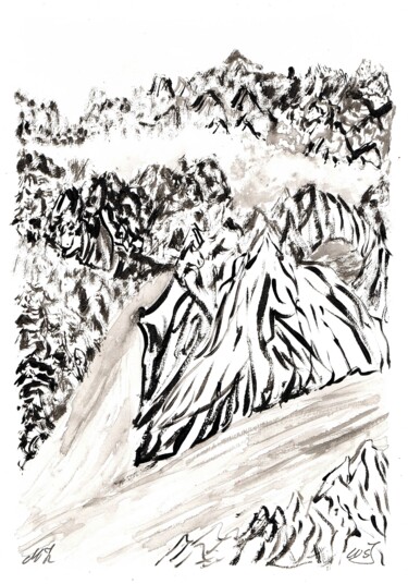 绘画 标题为“paysage montagnes 0…” 由Mf Arts-Créations, 原创艺术品, 丙烯