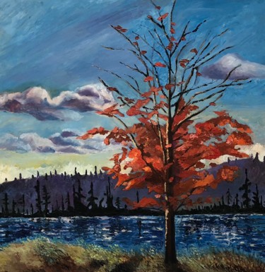 Painting titled "Maple tree at the t…" by Yan Wang, Original Artwork, Acrylic