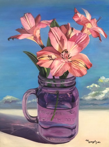 Pittura intitolato "alsteroemeria (lily…" da Yan Wang, Opera d'arte originale, Olio