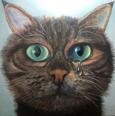 图画 标题为“Sad stray cat” 由Yan Wang, 原创艺术品, 油