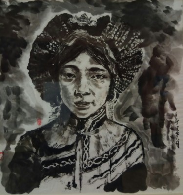 「Une jeune fille tib…」というタイトルの描画 Zongnan Wangによって, オリジナルのアートワーク