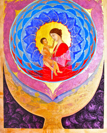 Картина под названием "Holy Madonna" - Wanja, Подлинное произведение искусства, Акрил Установлен на Деревянная рама для носи…