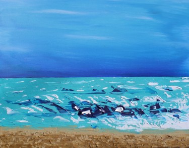 Painting titled "Waves & Beach" by Ward Weiss, Original Artwork, Acrylic
