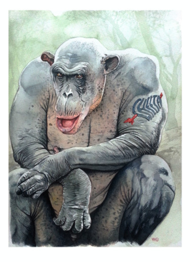Картина под названием "monkey-5.jpg" - Robert Décurey, Подлинное произведение искусства, Акварель