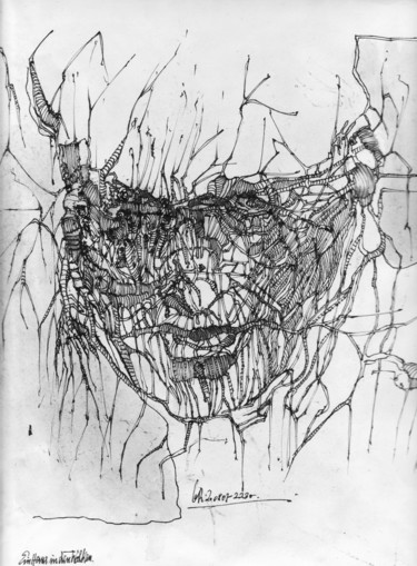 Zeichnungen mit dem Titel "Gesichter des Verge…" von Stephan Rodriguez Warnemünde, Original-Kunstwerk, Tinte