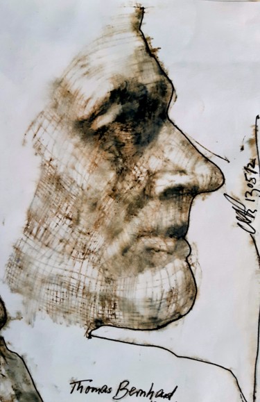 Dessin intitulée "Thomas Bernhard" par Stephan Rodriguez Warnemünde, Œuvre d'art originale, Encre