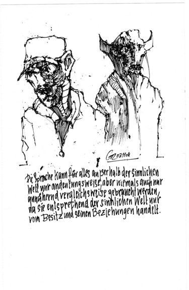Drawing titled "Kafka" by Stephan Rodriguez Warnemünde, Original Artwork, Ink