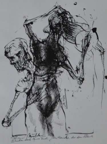 Drawing titled "Das Mädchen und der…" by Stephan Rodriguez Warnemünde, Original Artwork, Ink