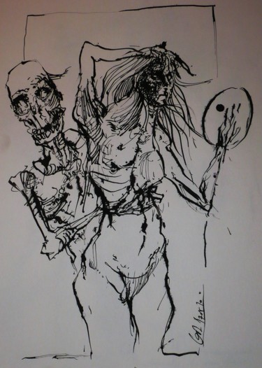 Рисунок под названием "Das Mädchen und der…" - Stephan Rodriguez Warnemünde, Подлинное произведение искусства, Чернила