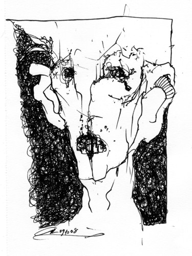 Desenho intitulada "Wirrköppe (6)" por Stephan Rodriguez Warnemünde, Obras de arte originais, Tinta