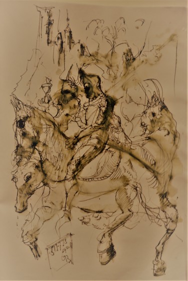 Drawing titled "Wo der Ritter? Wo d…" by Stephan Rodriguez Warnemünde, Original Artwork, Ink