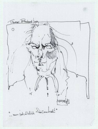 Zeichnungen mit dem Titel "Thomas Bernhard (2)" von Stephan Rodriguez Warnemünde, Original-Kunstwerk, Tinte