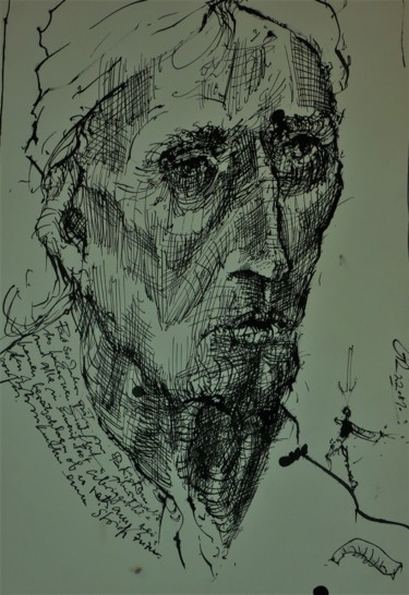Drawing titled "Der Lehrer" by Stephan Rodriguez Warnemünde, Original Artwork, Ink