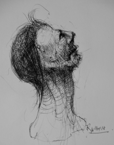 Drawing titled "Hiob (5)" by Stephan Rodriguez Warnemünde, Original Artwork, Ballpoint pen