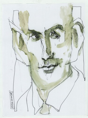 Drawing titled "Kafka (4)" by Stephan Rodriguez Warnemünde, Original Artwork, Ink