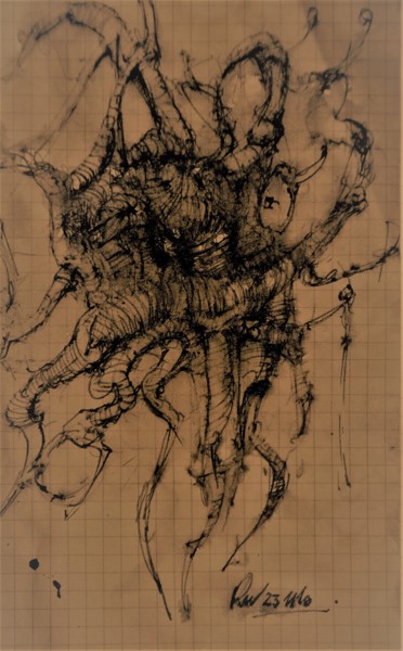 Zeichnungen mit dem Titel "Metastase (7)" von Stephan Rodriguez Warnemünde, Original-Kunstwerk, Tinte