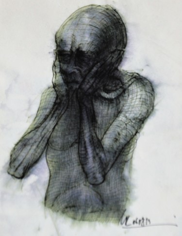 Dessin intitulée "Hiob (14)" par Stephan Rodriguez Warnemünde, Œuvre d'art originale, Encre