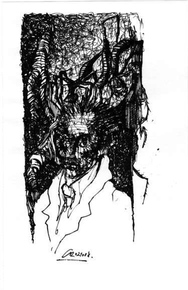 Zeichnungen mit dem Titel "Albtraum" von Stephan Rodriguez Warnemünde, Original-Kunstwerk, Tinte