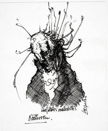 Zeichnungen mit dem Titel "Beethoven" von Stephan Rodriguez Warnemünde, Original-Kunstwerk, Tinte