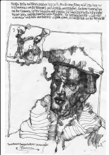 Drawing titled "Thomas Müntzer" by Stephan Rodriguez Warnemünde, Original Artwork, Ink