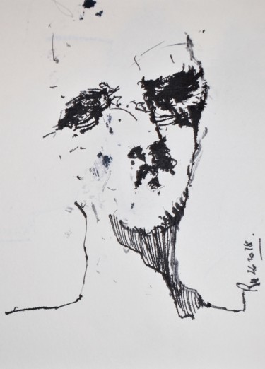 Drawing titled "Der letzte Blick" by Stephan Rodriguez Warnemünde, Original Artwork, Ink