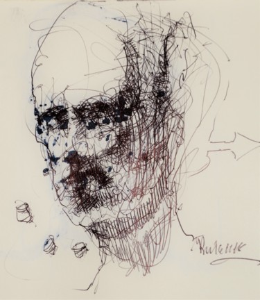 Drawing titled "Der Stubenhocker" by Stephan Rodriguez Warnemünde, Original Artwork, Ballpoint pen