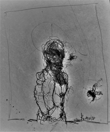 Zeichnungen mit dem Titel "Er kommt." von Stephan Rodriguez Warnemünde, Original-Kunstwerk, Kugelschreiber