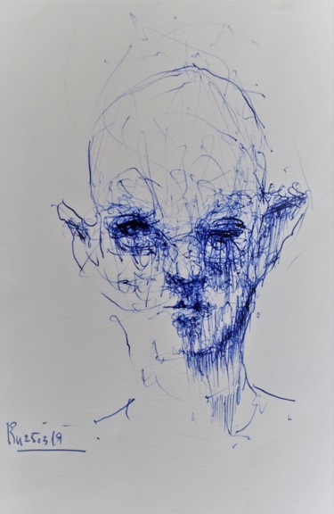 Dessin intitulée "Der Einäugige unter…" par Stephan Rodriguez Warnemünde, Œuvre d'art originale, Stylo à bille