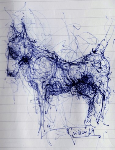 Рисунок под названием "Du Hund! (1)" - Stephan Rodriguez Warnemünde, Подлинное произведение искусства, Шариковая ручка