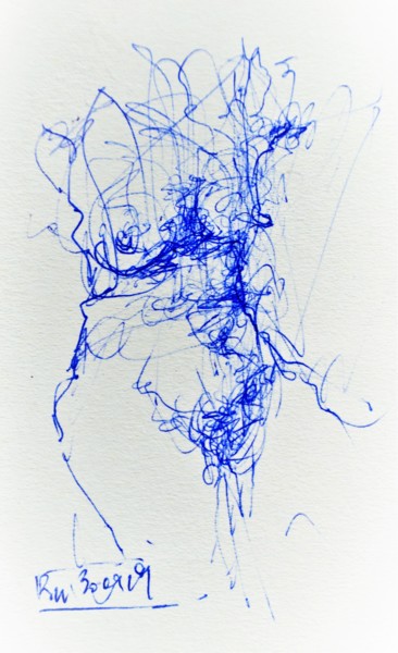 Dessin intitulée "Strichweibchen" par Stephan Rodriguez Warnemünde, Œuvre d'art originale, Stylo à bille