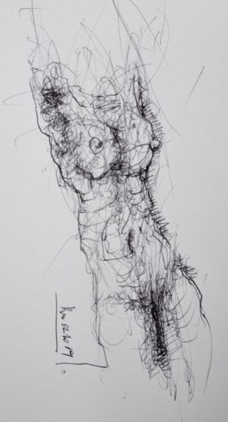 Drawing titled "Entblößung (1)" by Stephan Rodriguez Warnemünde, Original Artwork, Ballpoint pen