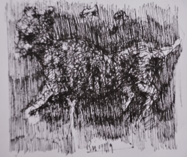 Zeichnungen mit dem Titel "Pussycat" von Stephan Rodriguez Warnemünde, Original-Kunstwerk, Tinte