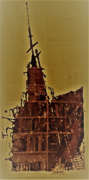 Arte digitale intitolato "Kirche frisst Bombe…" da Stephan Rodriguez Warnemünde, Opera d'arte originale, Lavoro digitale 2D