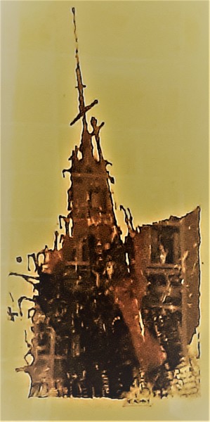 Digitale Kunst mit dem Titel "Kirche frisst Bombe…" von Stephan Rodriguez Warnemünde, Original-Kunstwerk, 2D digitale Arbeit