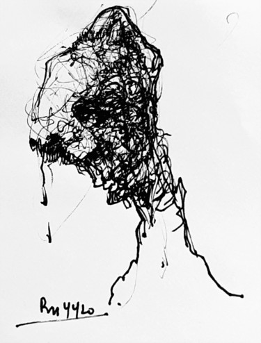 Рисунок под названием "Das Gesicht des Kri…" - Stephan Rodriguez Warnemünde, Подлинное произведение искусства, Чернила