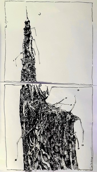 Drawing titled "Turmbau zu Babel (9)" by Stephan Rodriguez Warnemünde, Original Artwork, Ink