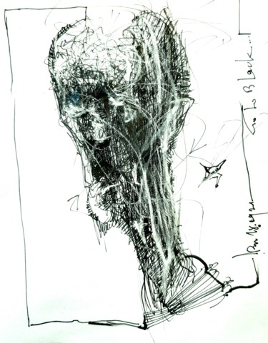 Drawing titled "Go to Black..." by Stephan Rodriguez Warnemünde, Original Artwork, Gel pen