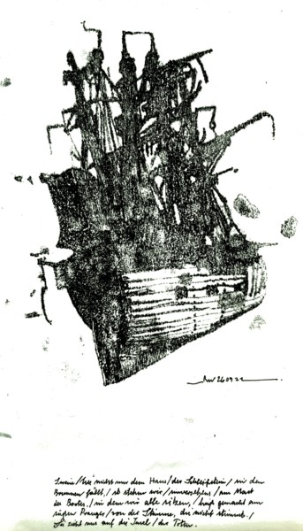 Рисунок под названием "Das Totenschiff (5)" - Stephan Rodriguez Warnemünde, Подлинное произведение искусства, Чернила