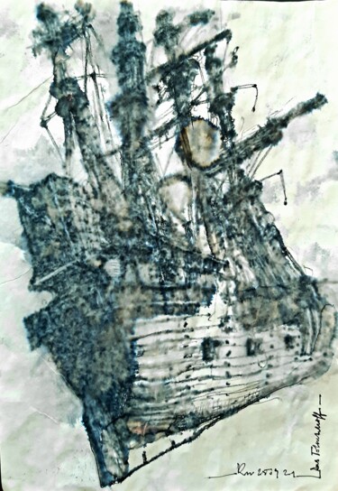 Dessin intitulée "Das Totenschiff (6)" par Stephan Rodriguez Warnemünde, Œuvre d'art originale, Encre