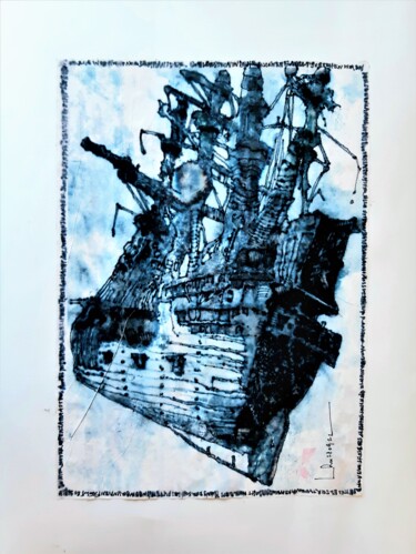 Tekening getiteld "Das Totenschiff (9)" door Stephan Rodriguez Warnemünde, Origineel Kunstwerk, pigmenten