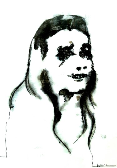 Drawing titled "Anna Blumes Lächeln" by Stephan Rodriguez Warnemünde, Original Artwork, Ink