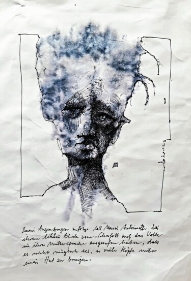 Zeichnungen mit dem Titel "Marie Antoinette" von Stephan Rodriguez Warnemünde, Original-Kunstwerk, Tinte