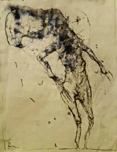 Tekening getiteld "Ikarus (5)" door Stephan Rodriguez Warnemünde, Origineel Kunstwerk, Potlood