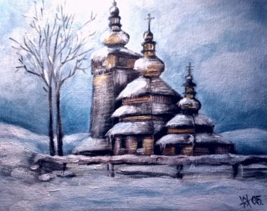 Malarstwo zatytułowany „Cerkiew w zimie” autorstwa Waldemar Wojtowicz, Oryginalna praca, Akryl