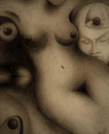 Рисунок под названием "Erotyk" - Waldemar Wojtowicz, Подлинное произведение искусства, Карандаш