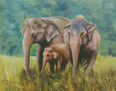 Painting titled "All You Need is Fam…" by Wasantha Ranjan, Original Artwork, Acrylic Mounted on Wood Stretcher frame