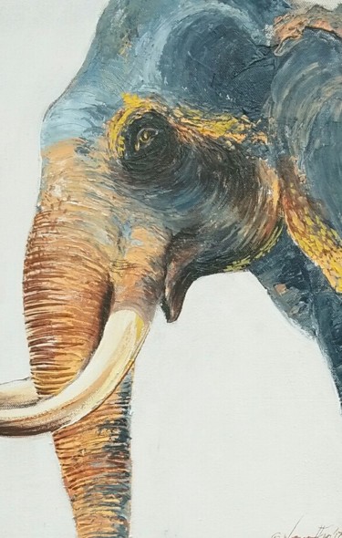Painting titled "A Tusker’s Gaze" by Wasantha Ranjan, Original Artwork, Acrylic Mounted on Wood Stretcher frame